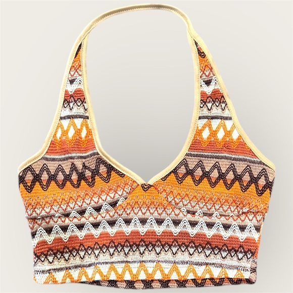 SHEIN Vibrant Knit Crop Top - Orange and Brown XS - Picture 2 of 10